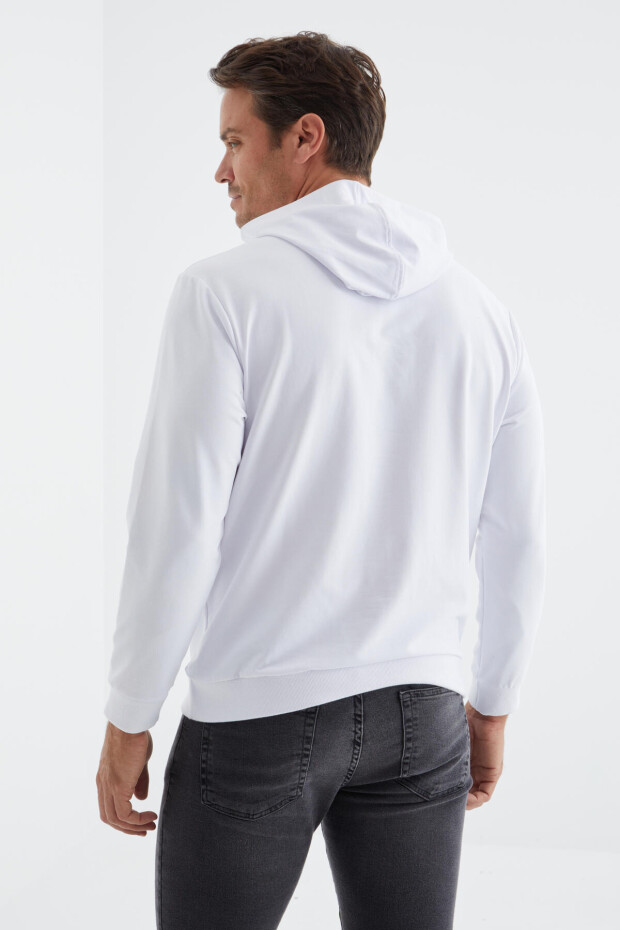 Beyaz Basic Kanguru Cepli Kapüşonlu Rahat Form Erkek Sweatshirt - 88147