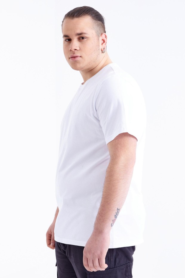 Beyaz Basic Kısa Kol O Yaka Büyük Beden Erkek T-Shirt - 88072 - 6