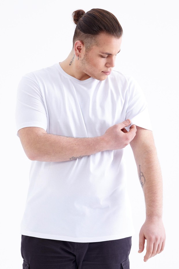 Beyaz Basic Kısa Kol O Yaka Büyük Beden Erkek T-Shirt - 88072 - 7