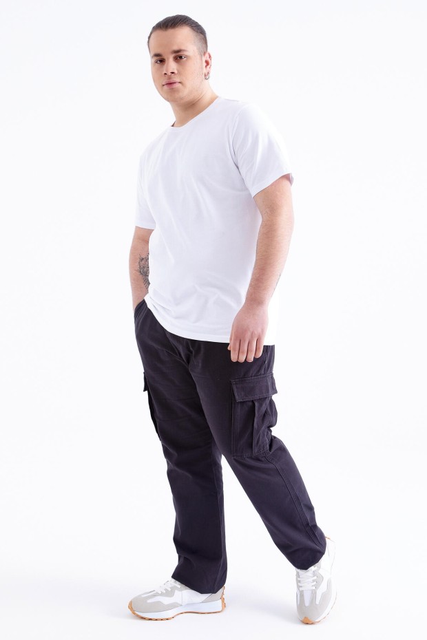 Beyaz Basic Kısa Kol O Yaka Büyük Beden Erkek T-Shirt - 88072 - 4