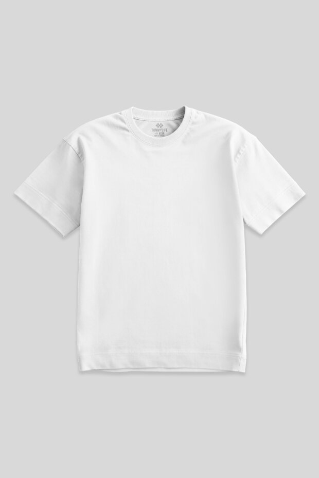 Beyaz Basic Kısa Kol O Yaka Büyük Beden Erkek T-Shirt - 88072 - 2