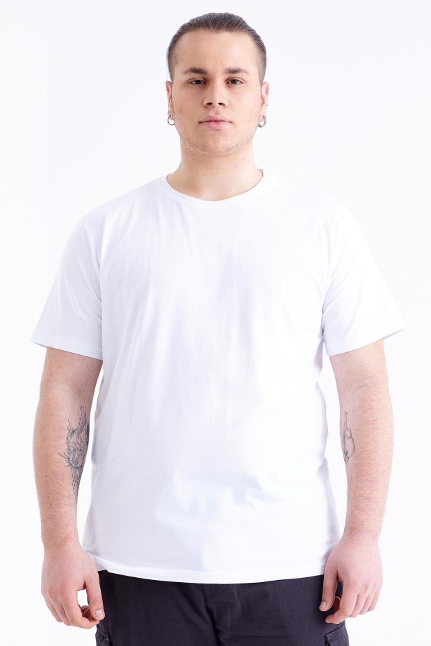 Beyaz Basic Kısa Kol O Yaka Büyük Beden Erkek T-Shirt - 88072