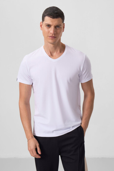 Beyaz Basic Kısa Kol Standart Kalıp V Yaka Erkek T-Shirt - 87912 