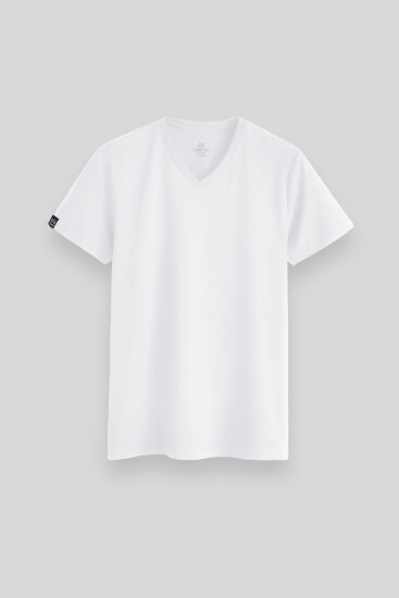 Beyaz Basic Kısa Kol Standart Kalıp V Yaka Erkek T-Shirt - 87912 