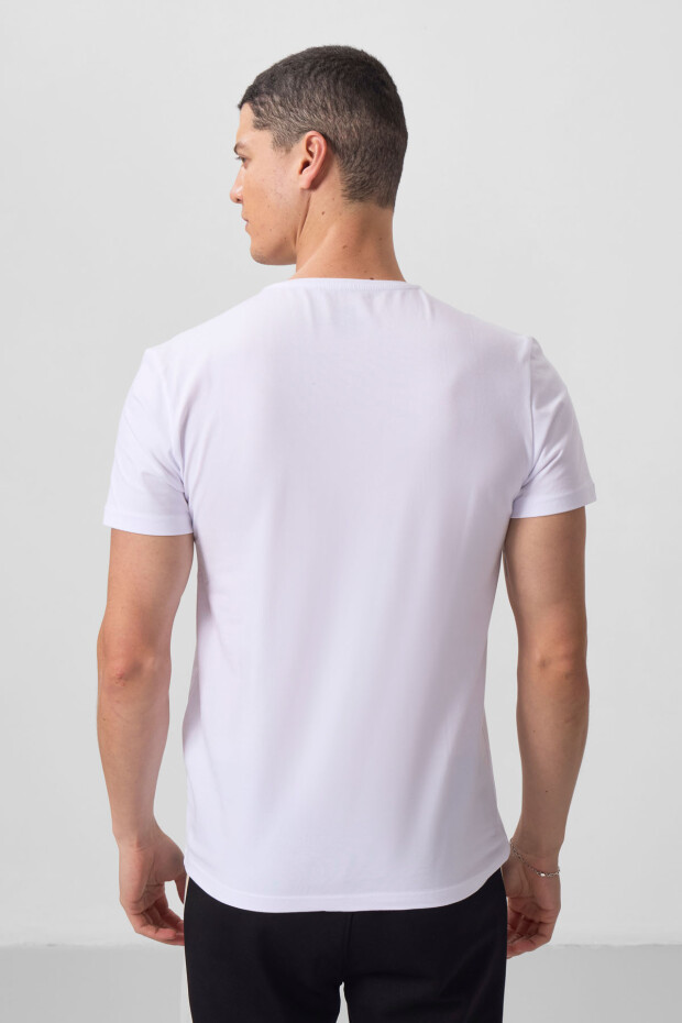 Beyaz Basic Kısa Kol Standart Kalıp V Yaka Erkek T-Shirt - 87912 - 6