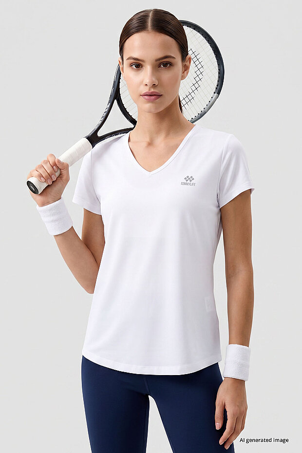 Beyaz Basic Kısa Kol Standart Kalıp V Yaka Kadın T-Shirt - 97145 - 1