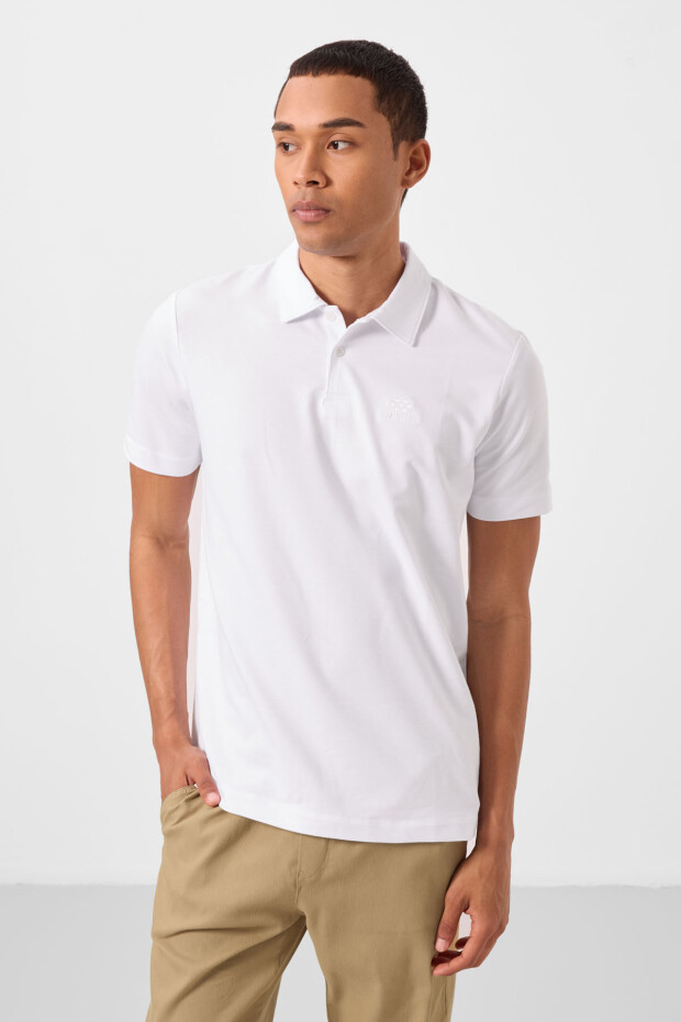 Beyaz Standart Kalıp Basic Polo Yaka Erkek T-Shirt - 87748