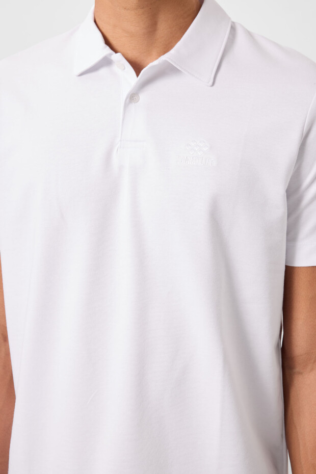 Beyaz Standart Kalıp Basic Polo Yaka Erkek T-Shirt - 87748 - 3