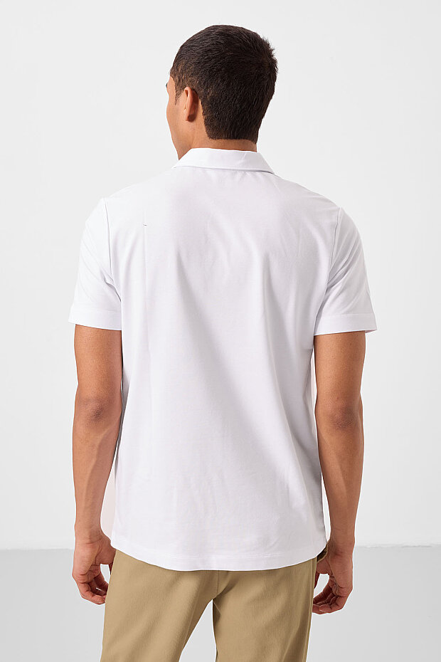 Beyaz Standart Kalıp Basic Polo Yaka Erkek T-Shirt - 87748 - 6
