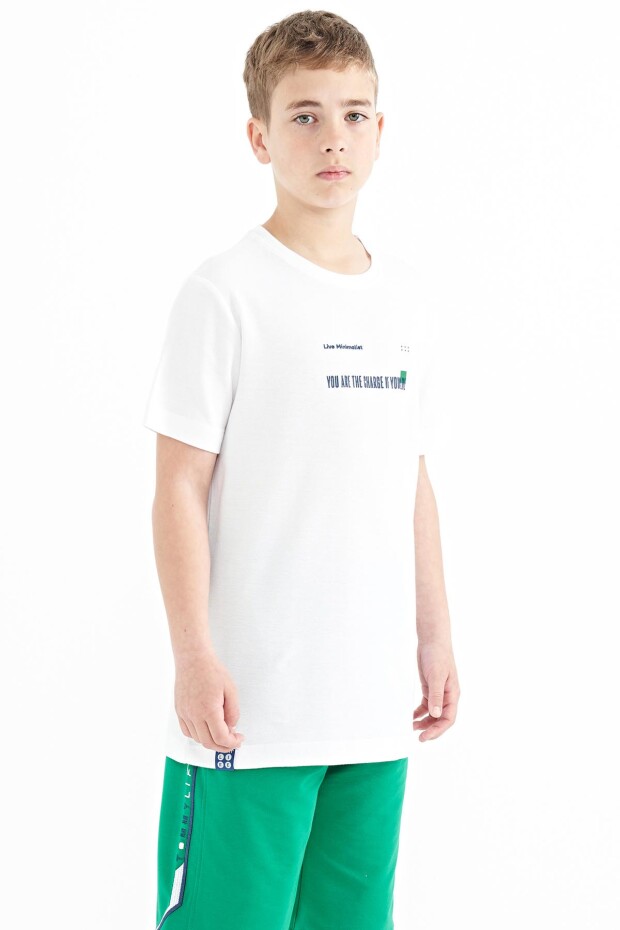 Beyaz Baskı Detaylı O Yaka Standart Kalıp Erkek Çocuk T-Shirt - 11117 - 5