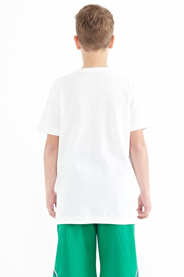 Beyaz Baskı Detaylı O Yaka Standart Kalıp Erkek Çocuk T-Shirt - 11117 - 7