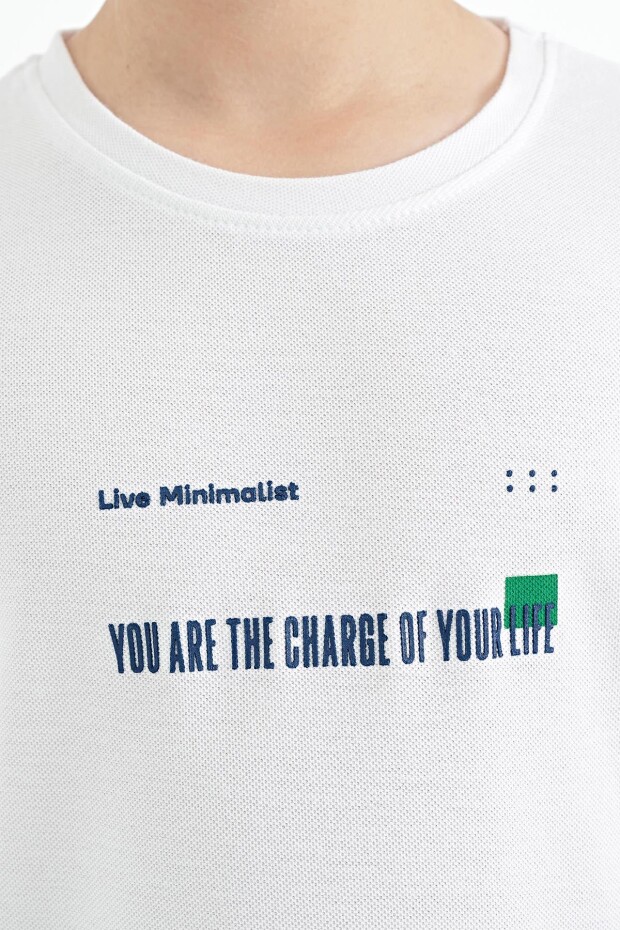 Beyaz Baskı Detaylı O Yaka Standart Kalıp Erkek Çocuk T-Shirt - 11117 - 3