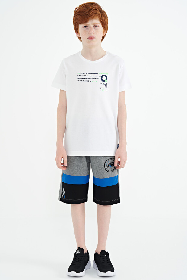 Beyaz Baskı Detaylı O Yaka Standart Kalıp Erkek Çocuk T-Shirt - 11145 - 2