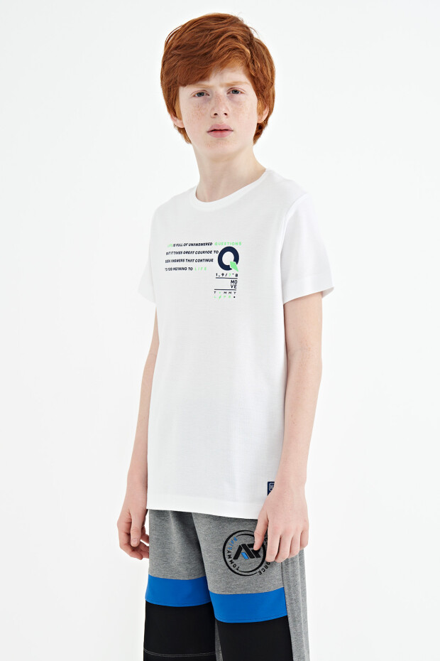 Beyaz Baskı Detaylı O Yaka Standart Kalıp Erkek Çocuk T-Shirt - 11145 - 4
