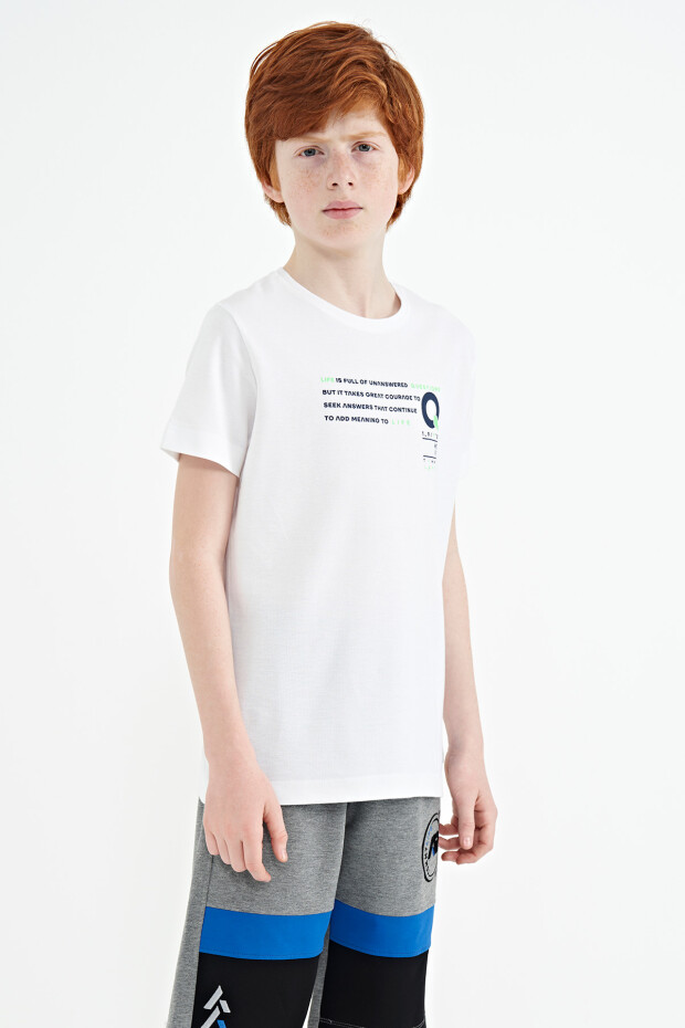 Beyaz Baskı Detaylı O Yaka Standart Kalıp Erkek Çocuk T-Shirt - 11145 - 6