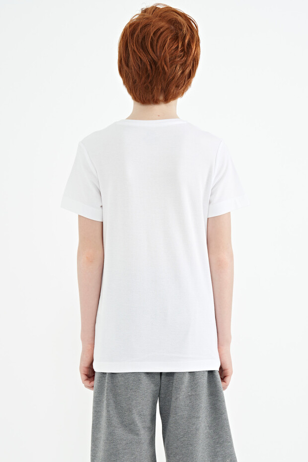 Beyaz Baskı Detaylı O Yaka Standart Kalıp Erkek Çocuk T-Shirt - 11145 - 9