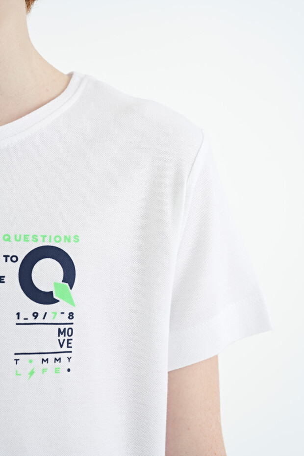 Beyaz Baskı Detaylı O Yaka Standart Kalıp Erkek Çocuk T-Shirt - 11145 - 7
