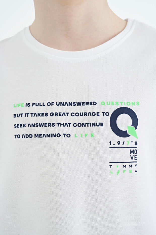Beyaz Baskı Detaylı O Yaka Standart Kalıp Erkek Çocuk T-Shirt - 11145 - 3