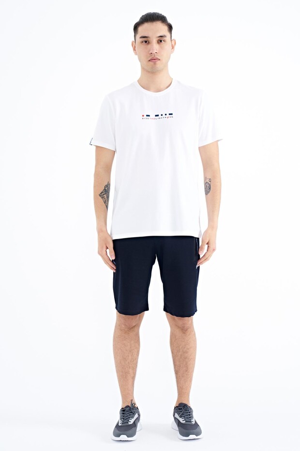 Beyaz Baskı Detaylı O Yaka Standart Kalıp Erkek T-Shirt - 88168