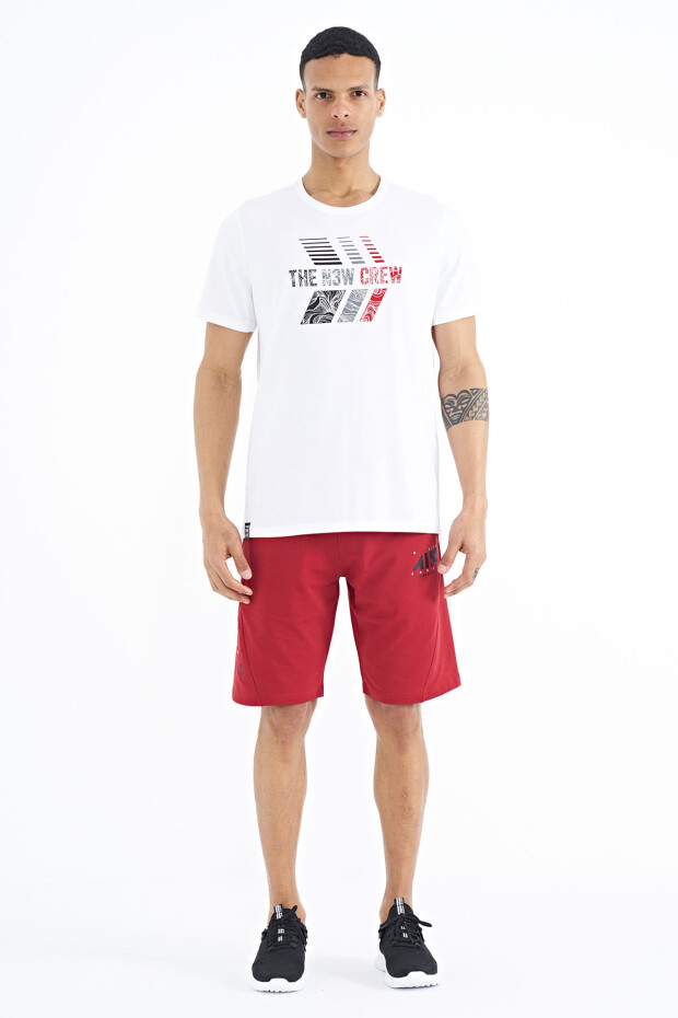 Beyaz Baskı Detaylı O Yaka Standart Kalıp Erkek T-Shirt - 88175