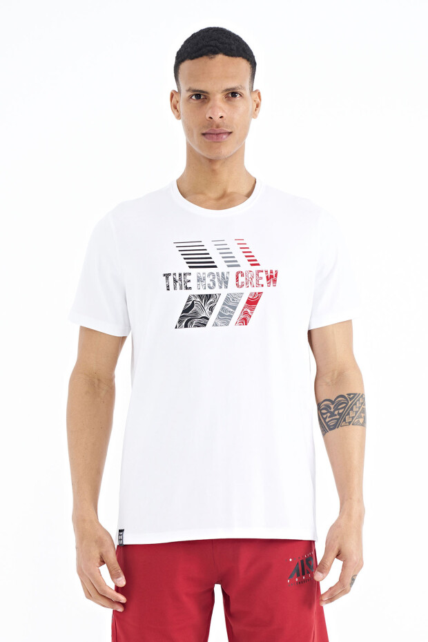 Beyaz Baskı Detaylı O Yaka Standart Kalıp Erkek T-Shirt - 88175