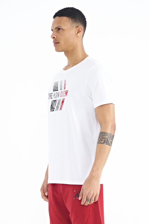 Beyaz Baskı Detaylı O Yaka Standart Kalıp Erkek T-Shirt - 88175