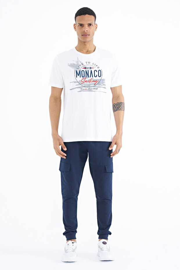 Beyaz Baskı Detaylı O Yaka Standart Kalıp Erkek T-Shirt - 88188