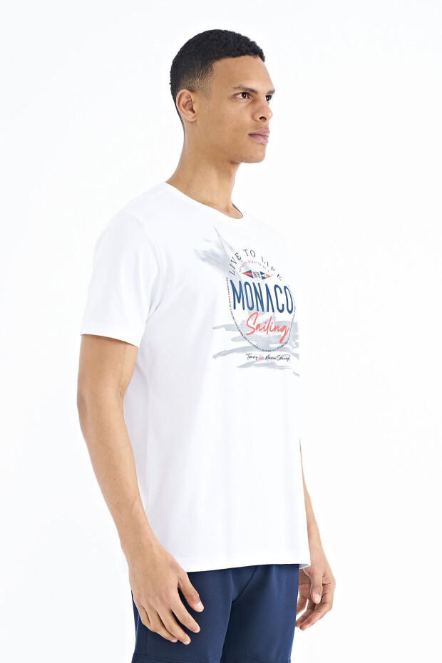 Beyaz Baskı Detaylı O Yaka Standart Kalıp Erkek T-Shirt - 88188