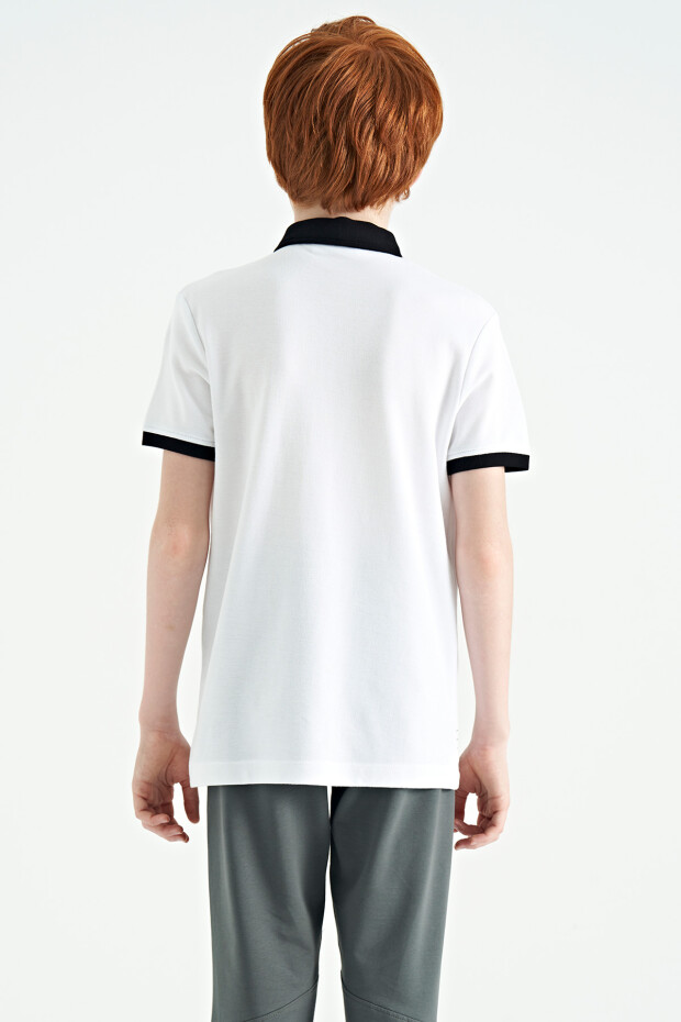 Beyaz Baskı Detaylı Standart Kalıp Polo Yaka Erkek Çocuk T-Shirt - 11164