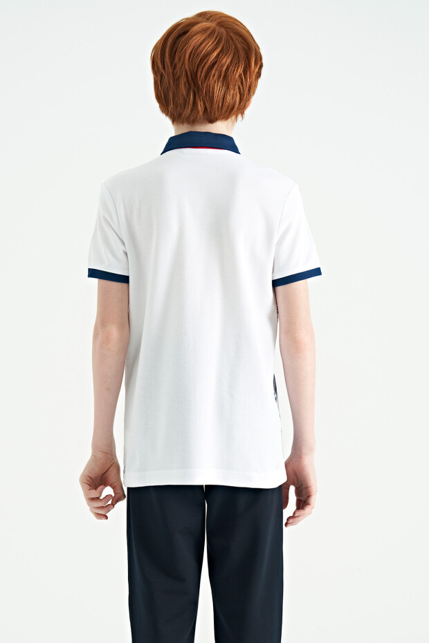 Beyaz Baskı Detaylı Standart Kalıp Polo Yaka Erkek Çocuk T-Shirt - 11165
