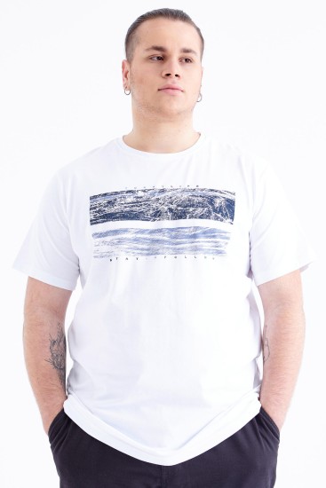 Beyaz Baskılı O Yaka Büyük Beden Erkek T-shirt - 88073 - Thumbnail