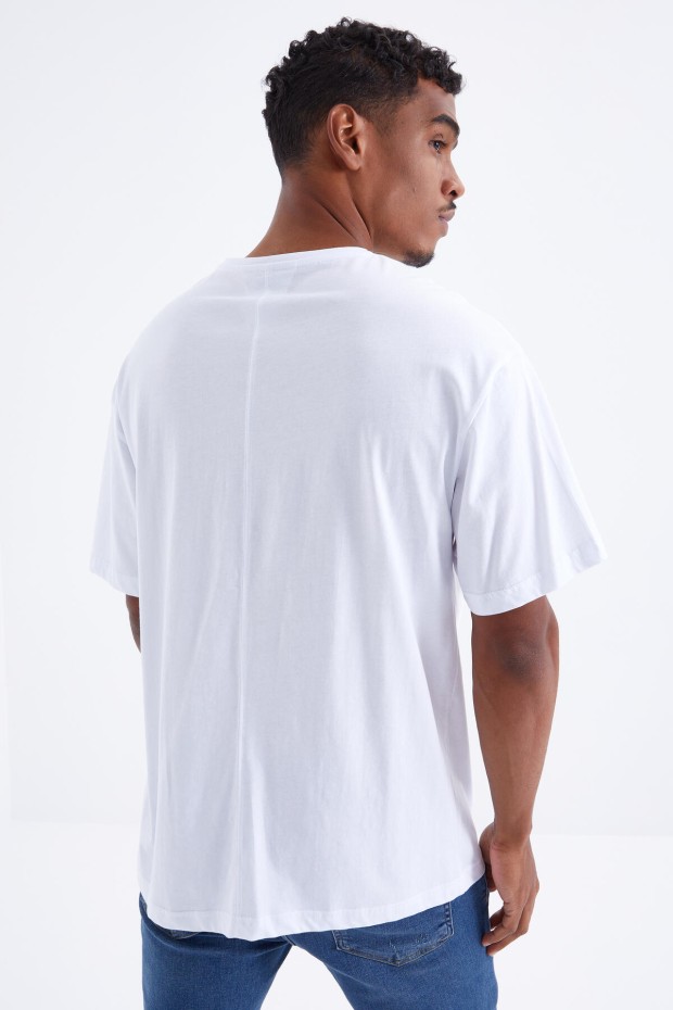 Beyaz Baskılı O Yaka Erkek Oversize T-Shirt - 88098