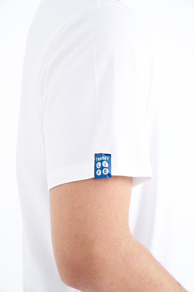 Beyaz Baskılı O Yaka Standart Kalıp Erkek T-shirt - 88212