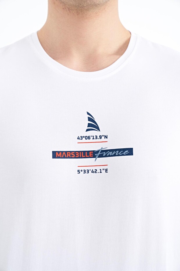 Beyaz Baskılı O Yaka Standart Kalıp Erkek T-shirt - 88212