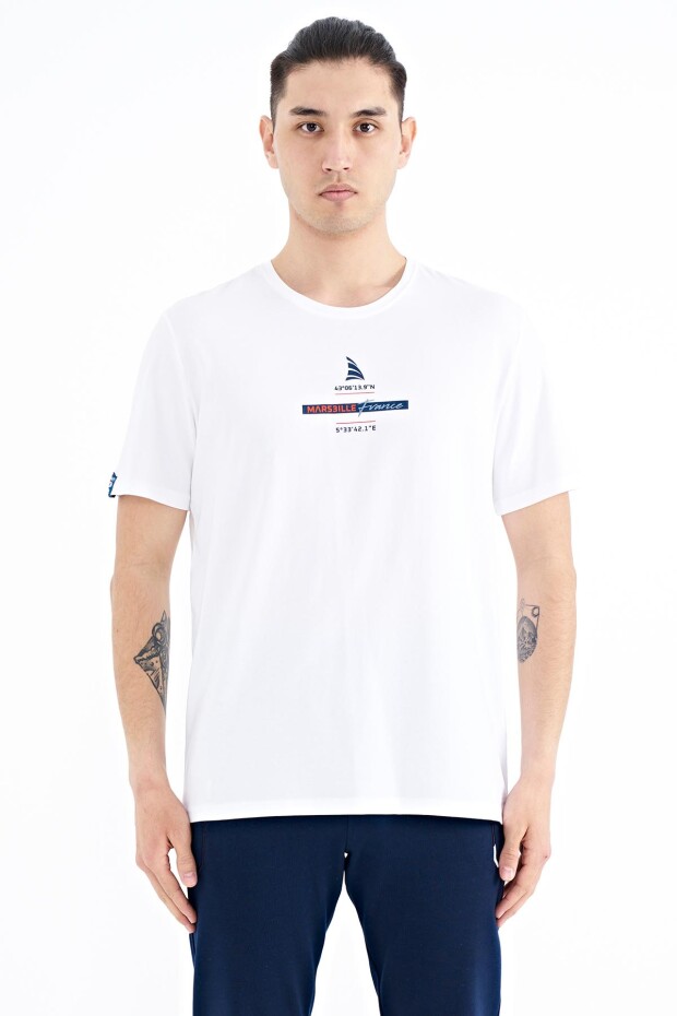 Beyaz Baskılı O Yaka Standart Kalıp Erkek T-shirt - 88212