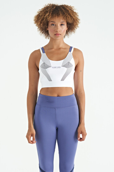 Beyaz Baskılı Sırt Çapraz Detaylı Dalgıç Kumaş Dar Kalıp Kadın Büstiyer - 97273 - TOMMYLIFE