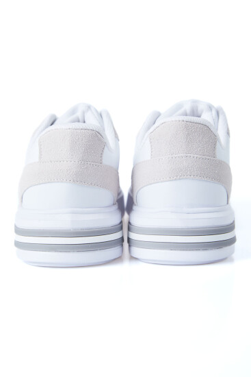 Beyaz - Bej Süet Detaylı Yüksek Taban Bağcıklı Renk Bloklu Erkek Spor Ayakkabı - 89119 - Thumbnail