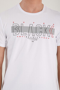 Beyaz Black Yazı Baskılı Rahat Kalıp O Yaka Erkek T-Shirt - 87954