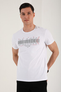 Beyaz Black Yazı Baskılı Rahat Kalıp O Yaka Erkek T-Shirt - 87954