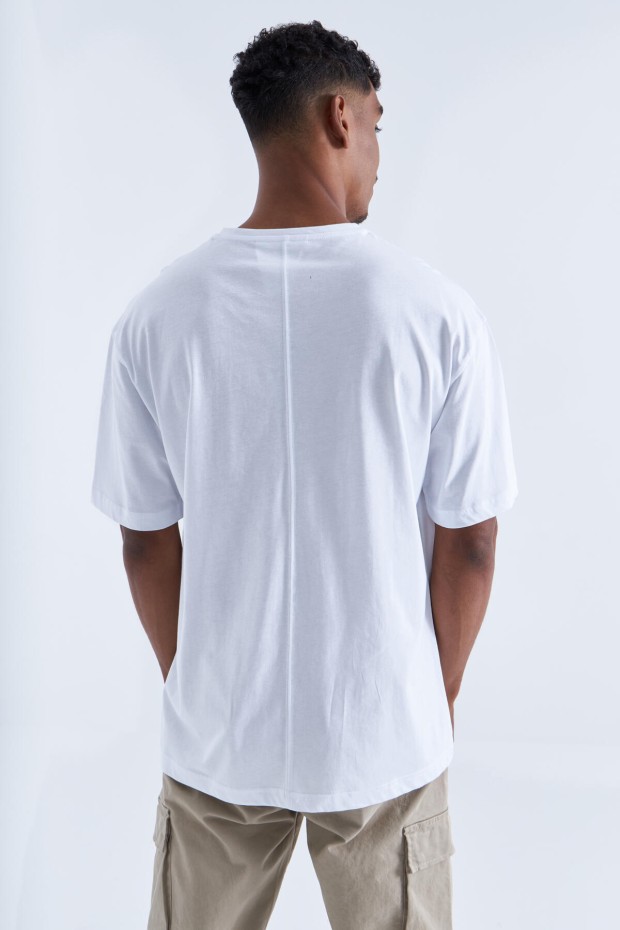 Beyaz Büyük Baskılı O Yaka Erkek Oversize T-Shirt - 88092