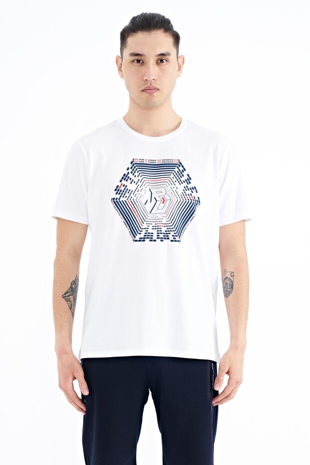 Beyaz Desen Baskılı Standart Kalıp Erkek T-shirt - 88231