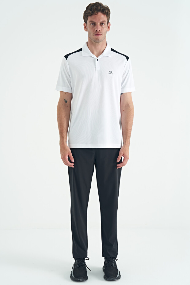 Beyaz Garni Detaylı Polo Yaka Standart kalıp Aktif Spor Erkek T-Shirt - 88250