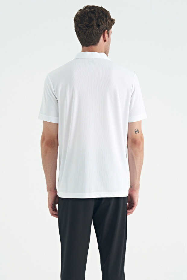 Beyaz Garni Detaylı Polo Yaka Standart kalıp Aktif Spor Erkek T-Shirt - 88250