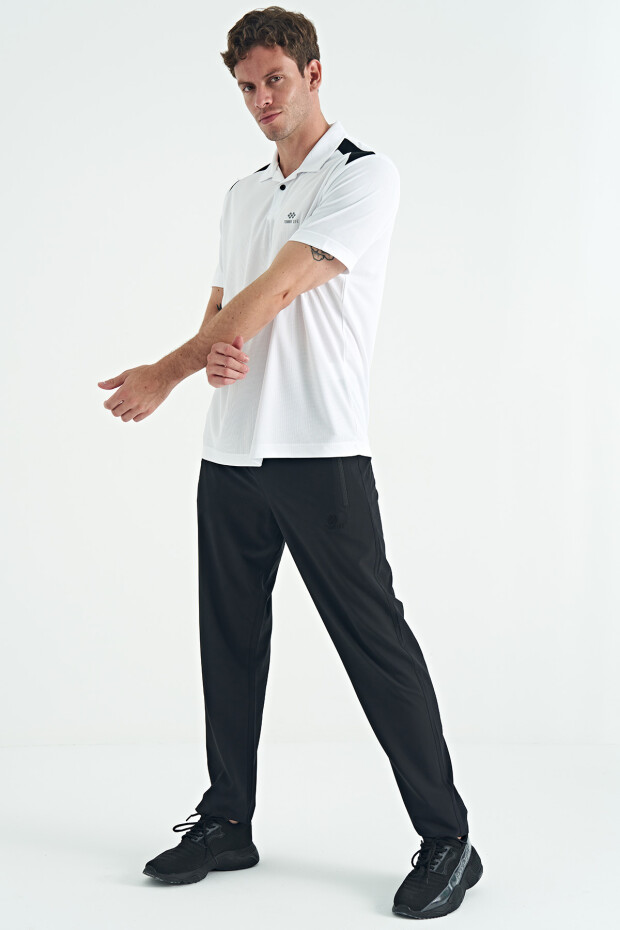Beyaz Garni Detaylı Polo Yaka Standart kalıp Aktif Spor Erkek T-Shirt - 88250