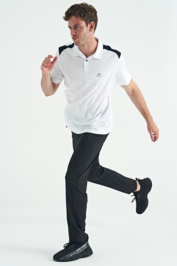 Beyaz Garni Detaylı Polo Yaka Standart kalıp Aktif Spor Erkek T-Shirt - 88250