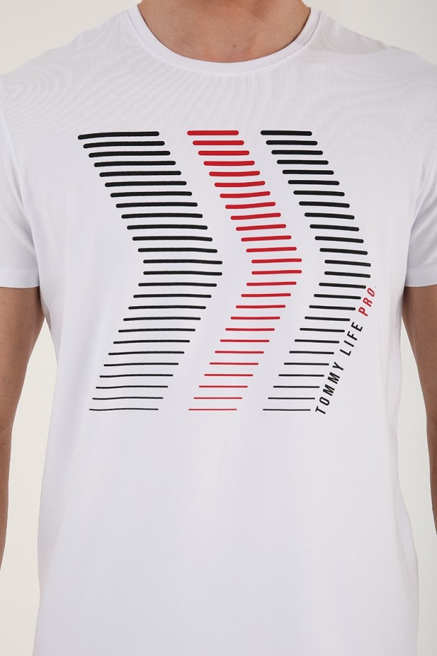 Beyaz Karışık Harf Rakam Baskılı Rahat Form O Yaka Erkek T-Shirt - 87960