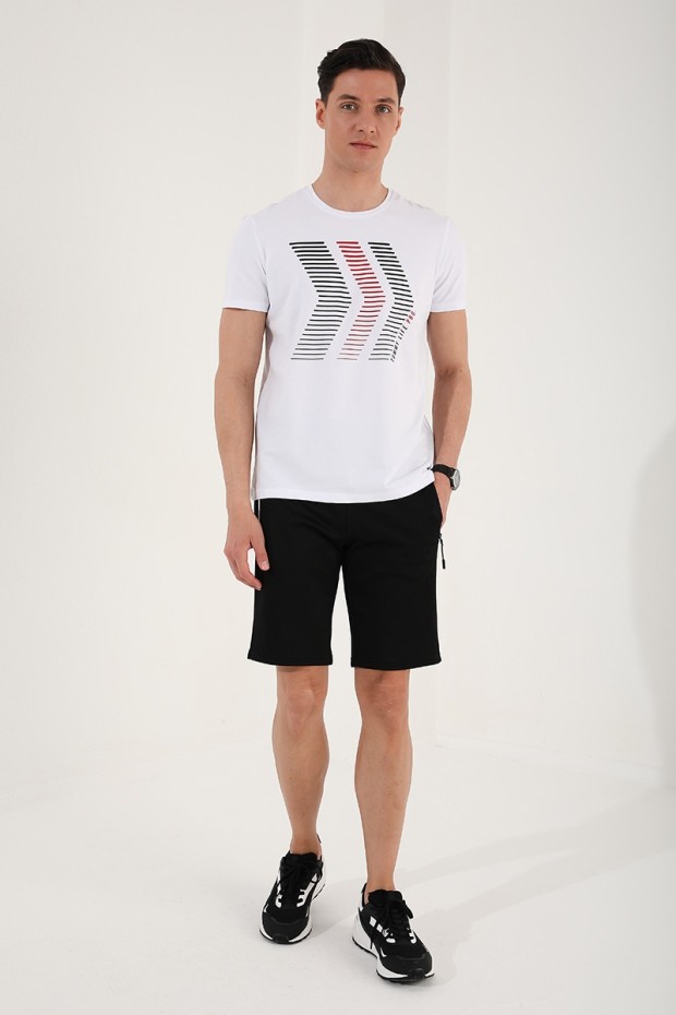 Beyaz Karışık Harf Rakam Baskılı Rahat Form O Yaka Erkek T-Shirt - 87960