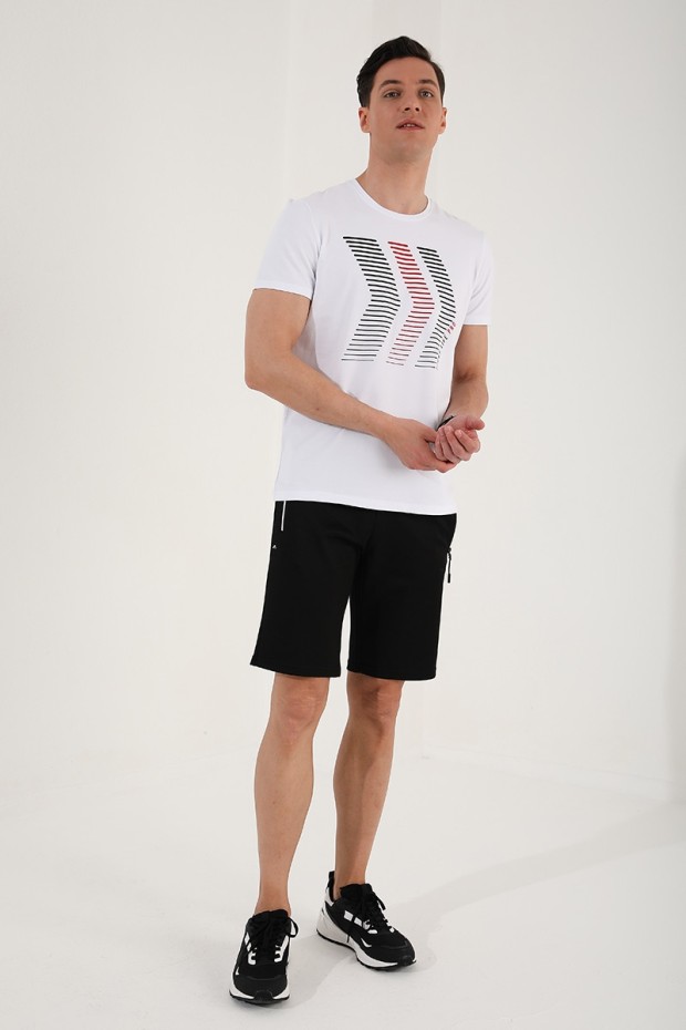 Beyaz Karışık Harf Rakam Baskılı Rahat Form O Yaka Erkek T-Shirt - 87960