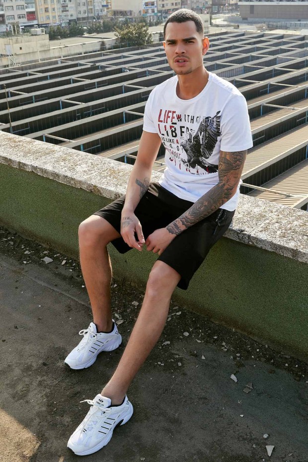 Beyaz Kartal Baskılı Standart Kalıp O Yaka Erkek T-Shirt - 87932