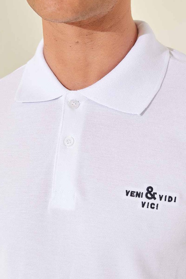 Beyaz Klasik Kısa Kol Standart Kalıp Polo Yaka Erkek T-Shirt - 87787